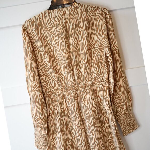 NWT, River Island, Zebra‎ Print Long Sleeve Faux Wrap Dress, Tan, Brown - Picture 4 of 7